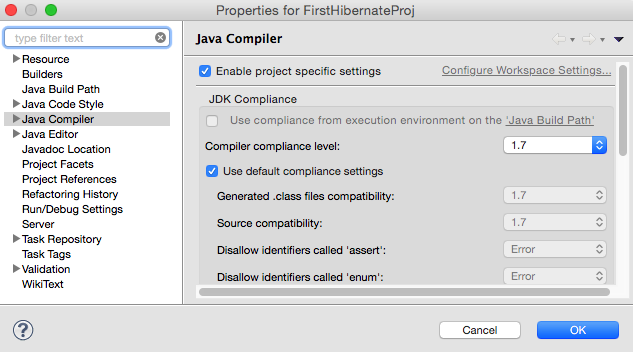 Java Compiler Compliance level